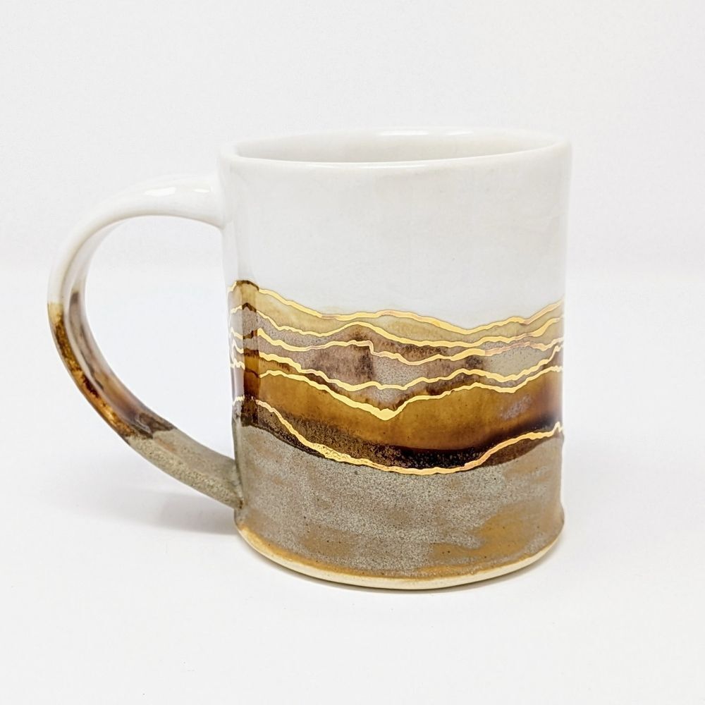 Kara Kyle Ceramics OOAK Desert Dunes handbuilt mug with gold luster details